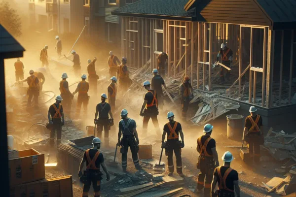 Bathroom demolition mistakes - Professional demolition crew in hard hats and safety gear at