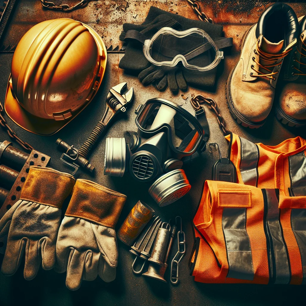 Full house demo - Demolition safety equipment laid out — hard hat, safety glasses,