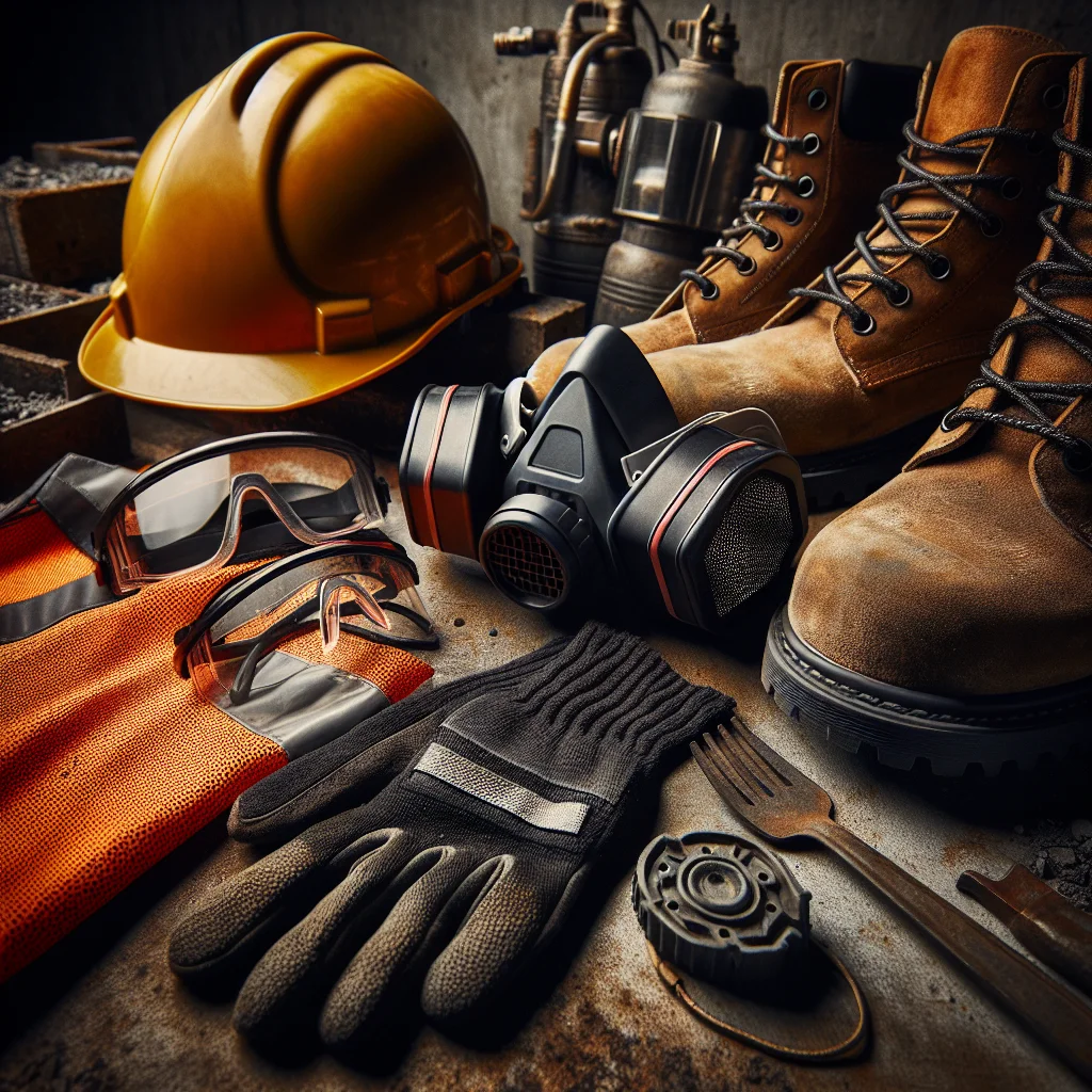 Kitchen demolition checklist - Demolition safety equipment laid out — hard hat, safety glasses,