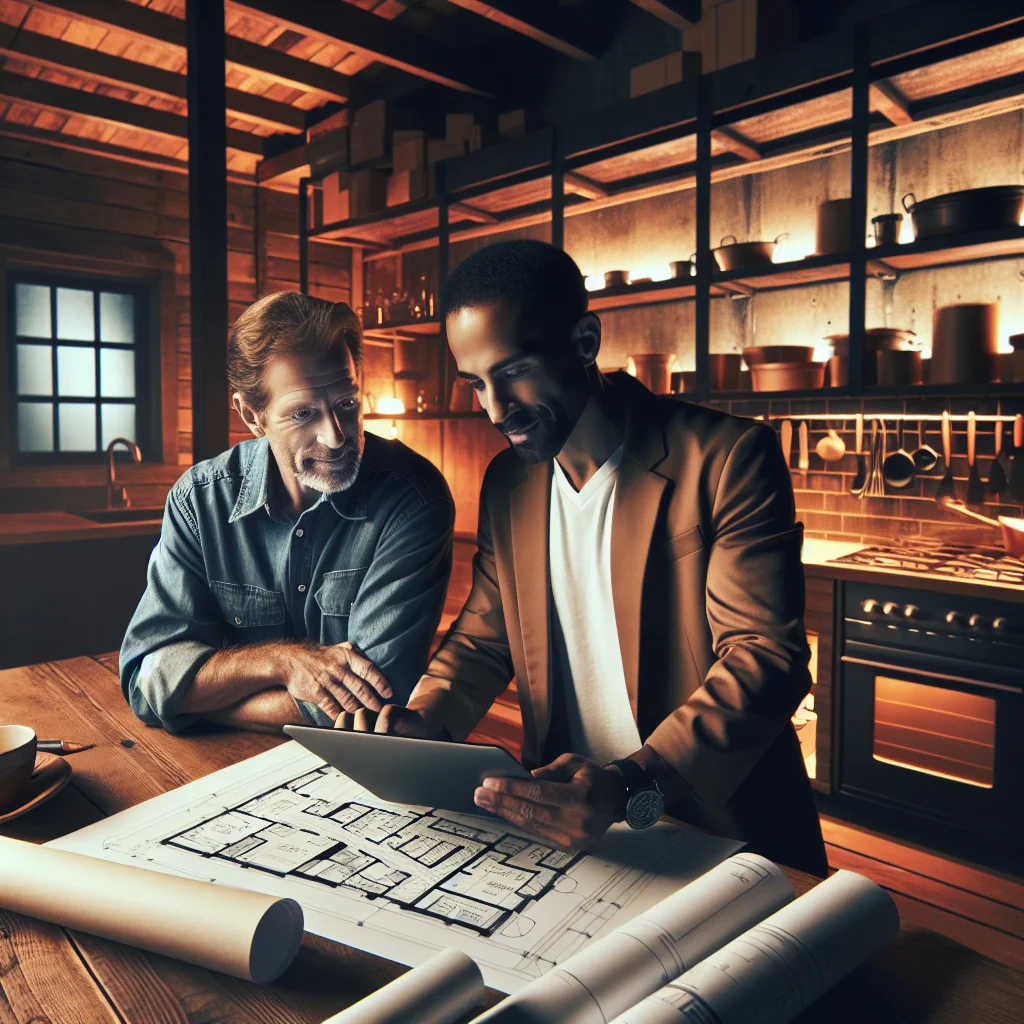 Kitchen demolition checklist - Homeowner and demolition contractor reviewing project plans together at a