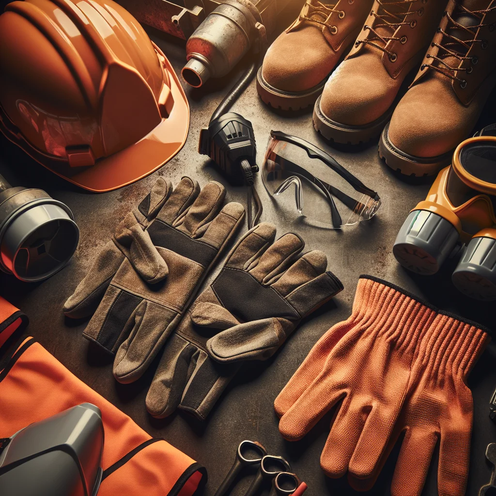Structural teardown - Demolition safety equipment laid out — hard hat, safety glasses,